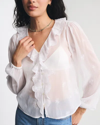 Abercrombie & Fitch Flowy Long Sleeve Blouse With Front Ruffle Detail In Red