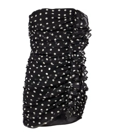 Nina Ricci Knee Length Strapless Dress With Ruffled Detailing In Black