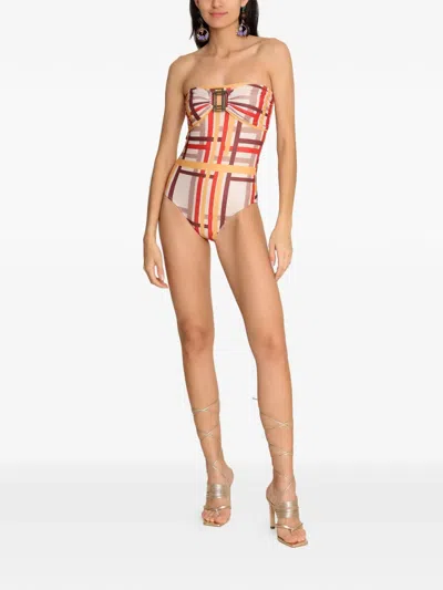 Amir Slama Check-pattern Strapless Swimsuit In Multi