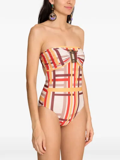 Amir Slama Check-pattern Strapless Swimsuit In Multi