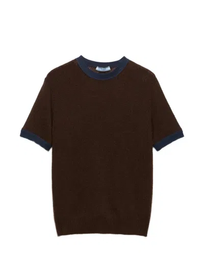 Prada Rundhalspullover Aus Kaschmir In Brown