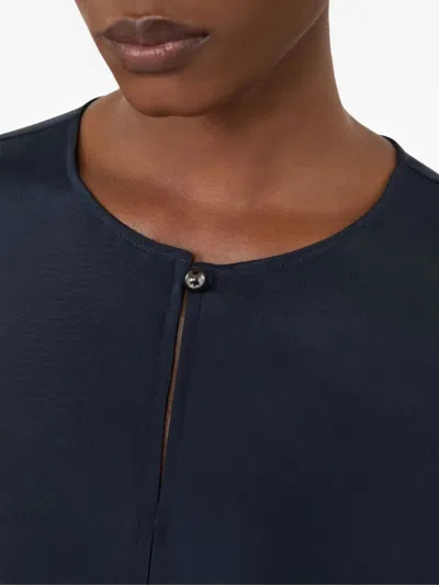 Max Mara Button Silk Top In Blue