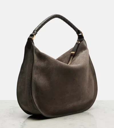 Chloé Marcie Medium Black Shoulder Bag With Logo Lettering On The Front In Suede Woman In Brown