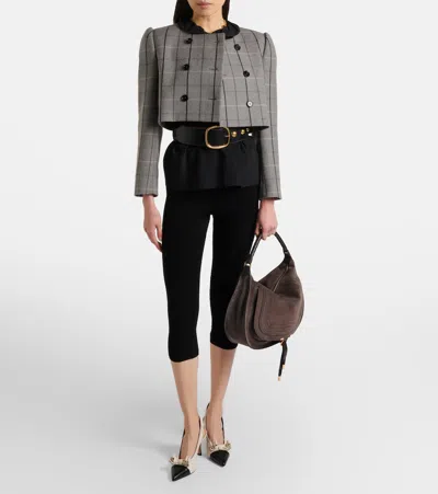 Chloé Marcie Medium Black Shoulder Bag With Logo Lettering On The Front In Suede Woman In Brown