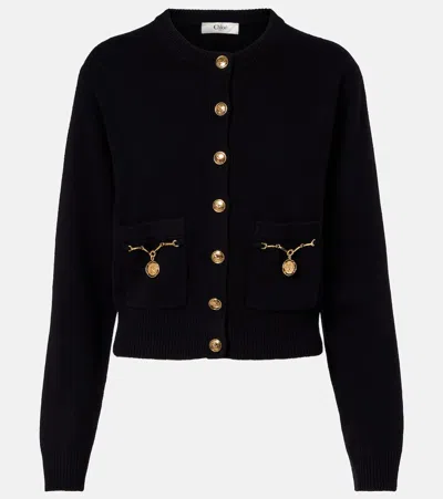 Chloé Chloe Embellished-pocket Wool And Cashmere-blend Cardigan In Black