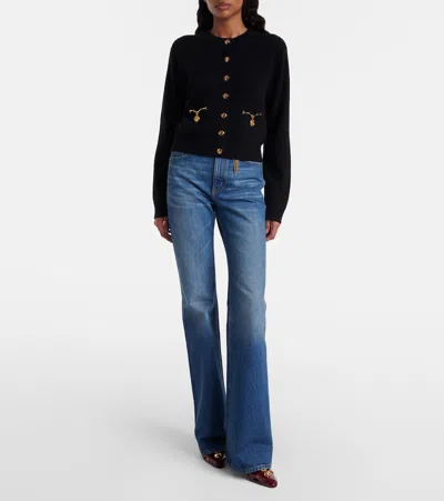 Chloé Chloe Embellished-pocket Wool And Cashmere-blend Cardigan In Black