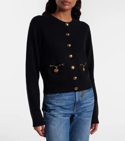Chloé Chloe Embellished-pocket Wool And Cashmere-blend Cardigan In Black