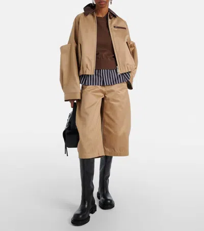 Sacai Cut-out Collared Jacket In Brown