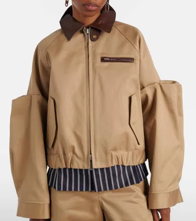Sacai Cut-out Collared Jacket In Brown