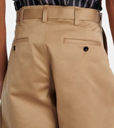 Sacai Womens Beige Wide-leg Belted Cotton Chino Shorts In Brown