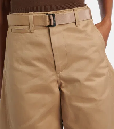 Sacai Womens Beige Wide-leg Belted Cotton Chino Shorts In Brown