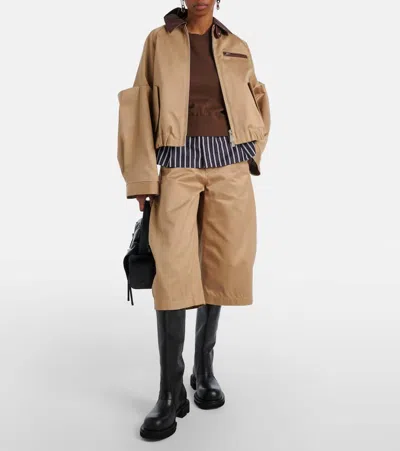 Sacai Womens Beige Wide-leg Belted Cotton Chino Shorts In Brown