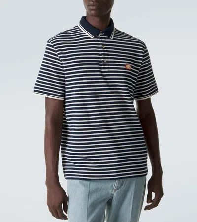 Valentino Garavani Signature Vlogo Patch Front Placket T-shirt In Size M In Blue