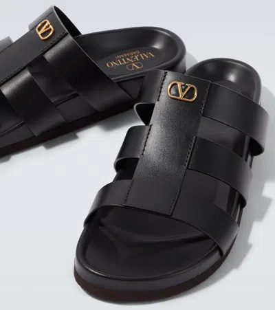 Valentino Garavani Studshield Logo-embellished Leather Sandals In Black