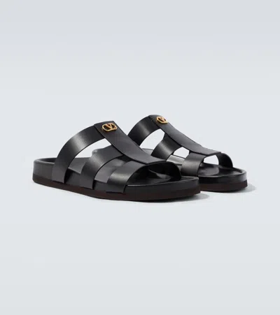 Valentino Garavani Studshield Logo-embellished Leather Sandals In Black