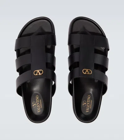 Valentino Garavani Studshield Logo-embellished Leather Sandals In Black