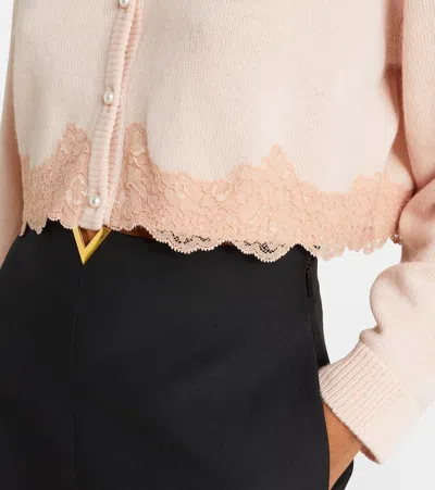 Valentino Wool Cardigan With Lace Woman Pink Xs In Pink