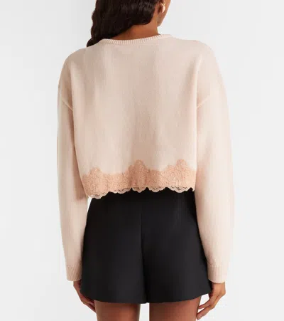 Valentino Wool Cardigan With Lace Woman Pink Xs In Pink