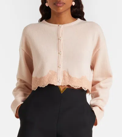 Valentino Wool Cardigan With Lace Woman Pink Xs In Pink