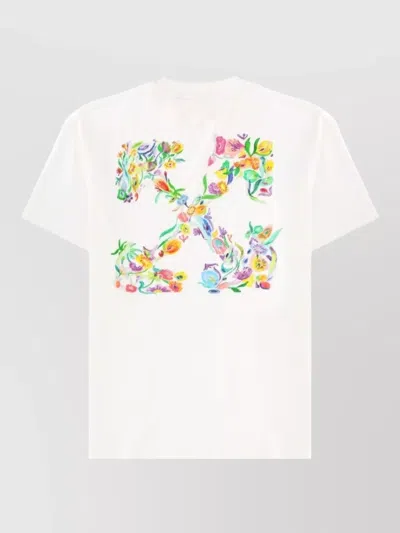 Off-white Crew Neck Cotton Floral Back T-shirt In White