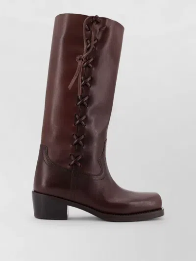 Paris Texas Roxanne Leather Knee High Block Heel Boots In Brown