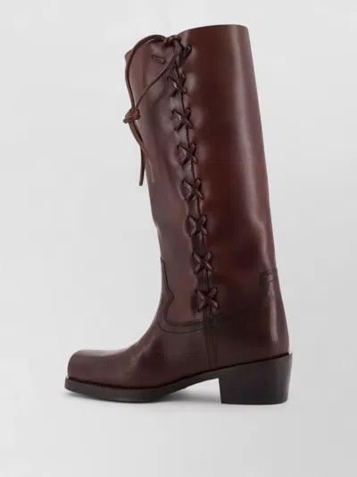 Paris Texas Roxanne Leather Knee High Block Heel Boots In Brown
