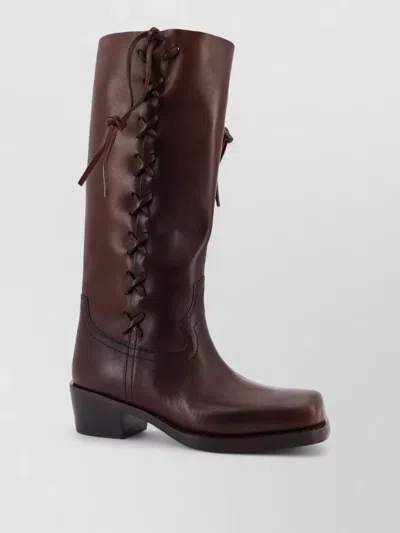 Paris Texas Roxanne Leather Knee High Block Heel Boots In Brown