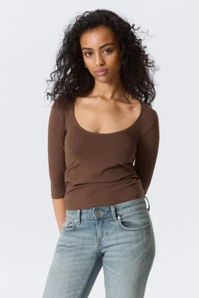 Monki Fitted Three-quarter Sleeve Top In Brown