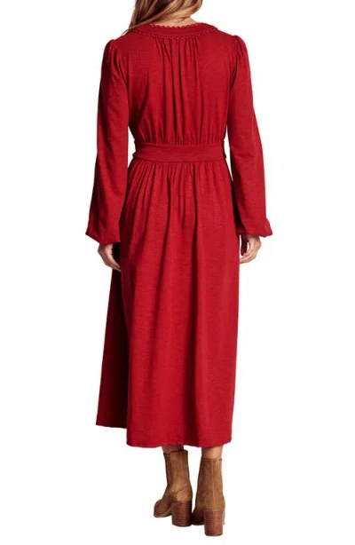 Boden Maddie Picot Trim Long Sleeve Cotton Blend Midi Dress In Red
