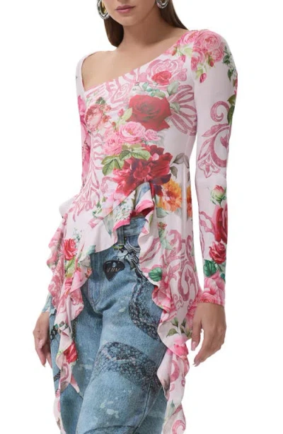 Afrm Doris Ruffle Asymmetric Mesh Top In Multi