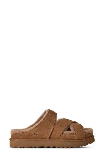 Ugg Chestnut Suede Greenport Cross Strap Sandals In Brown