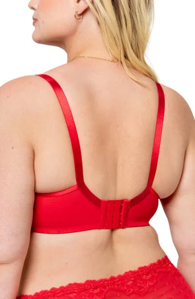 Curvy Couture Sheer Whisper Full Coverage Unlined Underwire Bra In Red