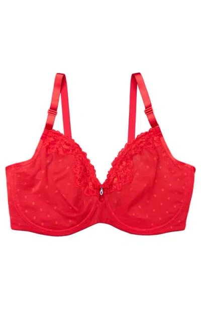 Curvy Couture Sheer Whisper Full Coverage Unlined Underwire Bra In Red
