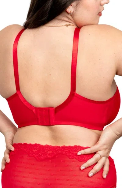 Curvy Couture Sheer Whisper Full Coverage Unlined Underwire Bra In Red