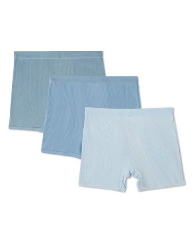 Memoi 3 Pair Ribbed Modal Boxer Briefs, Solid Colors In Blue