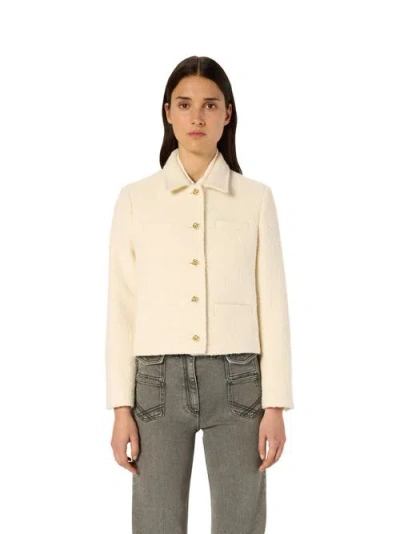 Gerard Darel Collared Button Up Jacket In Neutral
