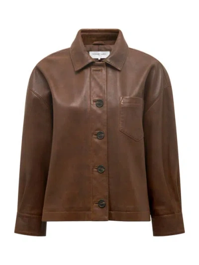 Gerard Darel Nicole Leather Button Front Jacket In Brown