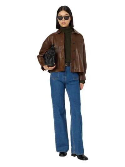 Gerard Darel Nicole Leather Button Front Jacket In Brown