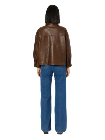 Gerard Darel Nicole Leather Button Front Jacket In Brown