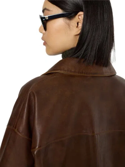 Gerard Darel Nicole Leather Button Front Jacket In Brown