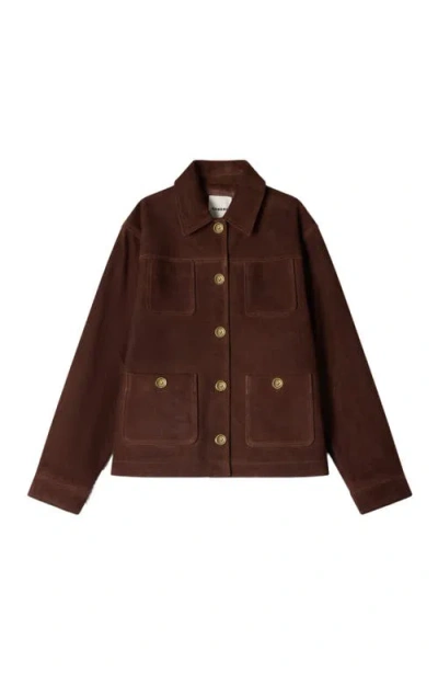 Sandro Buttoned Pocket Leather Jacket In Brown