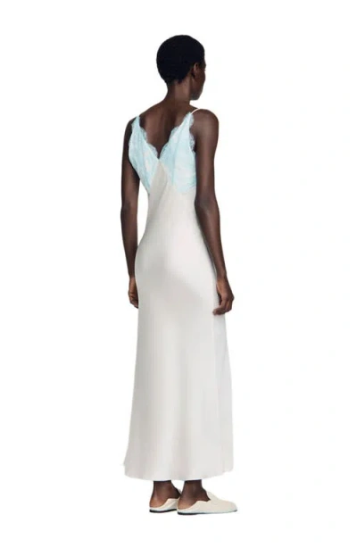 Sandro Womens Ecru V-neck Lace-trim Satin Maxi Dress In Nude