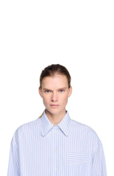 Sandro Cropped Striped Shirt In Blue