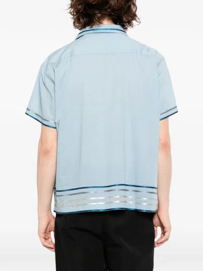 Bode Striped Cotton Bowling Shirt With Cuban Collar And Short Sleeves In Blue