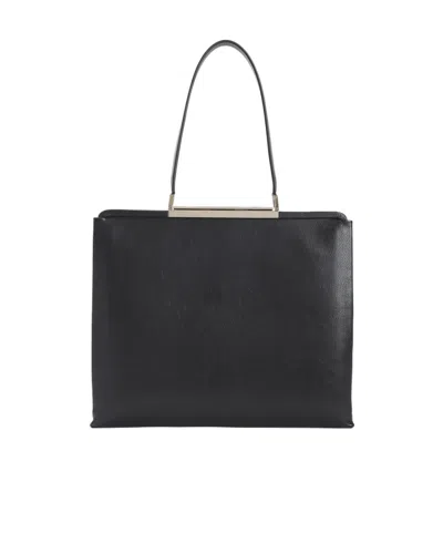 Tom Ford Rectangular Smooth Goat Leather Handbag With Polished Metallic Accent In Black