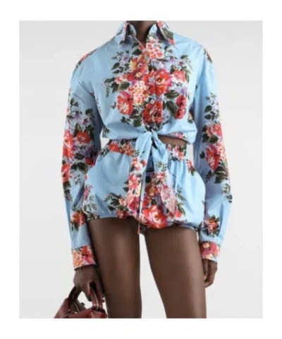 Dolce & Gabbana Floral Shirt Collared Neck Long Sleeves Tie Front In Blue