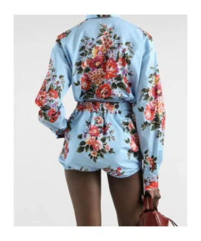 Dolce & Gabbana Floral Shirt Collared Neck Long Sleeves Tie Front In Blue