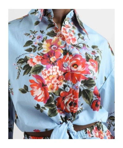 Dolce & Gabbana Floral Shirt Collared Neck Long Sleeves Tie Front In Blue