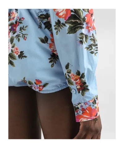 Dolce & Gabbana Floral Shirt Collared Neck Long Sleeves Tie Front In Blue