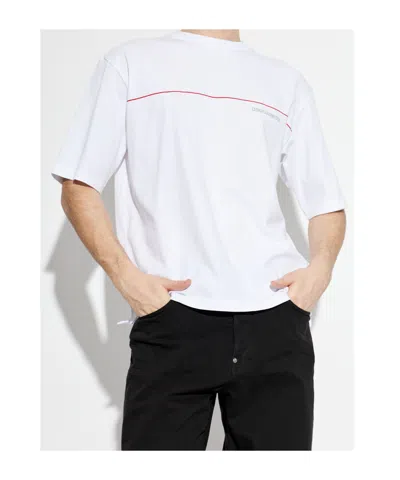 Dsquared2 Men White Crewneck T-shirt With Logo Lettering On The Front In Cotton Man In White